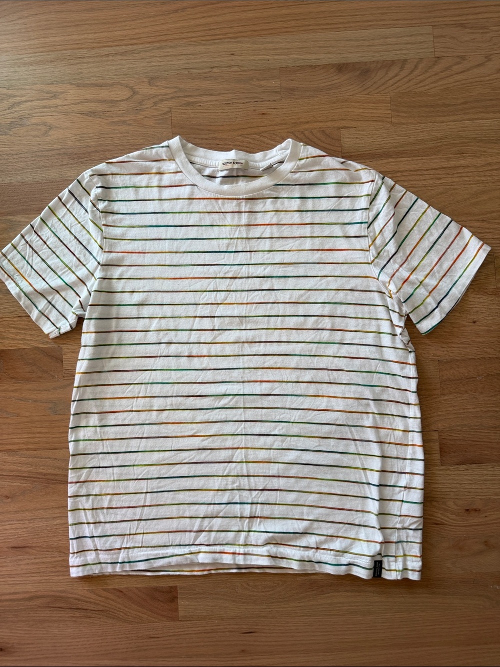 Scotch & Soda White Tee with Rainbow Thin Stripes